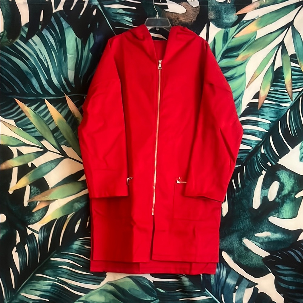 Hooded Bright Red Cozy Oversized Jacket